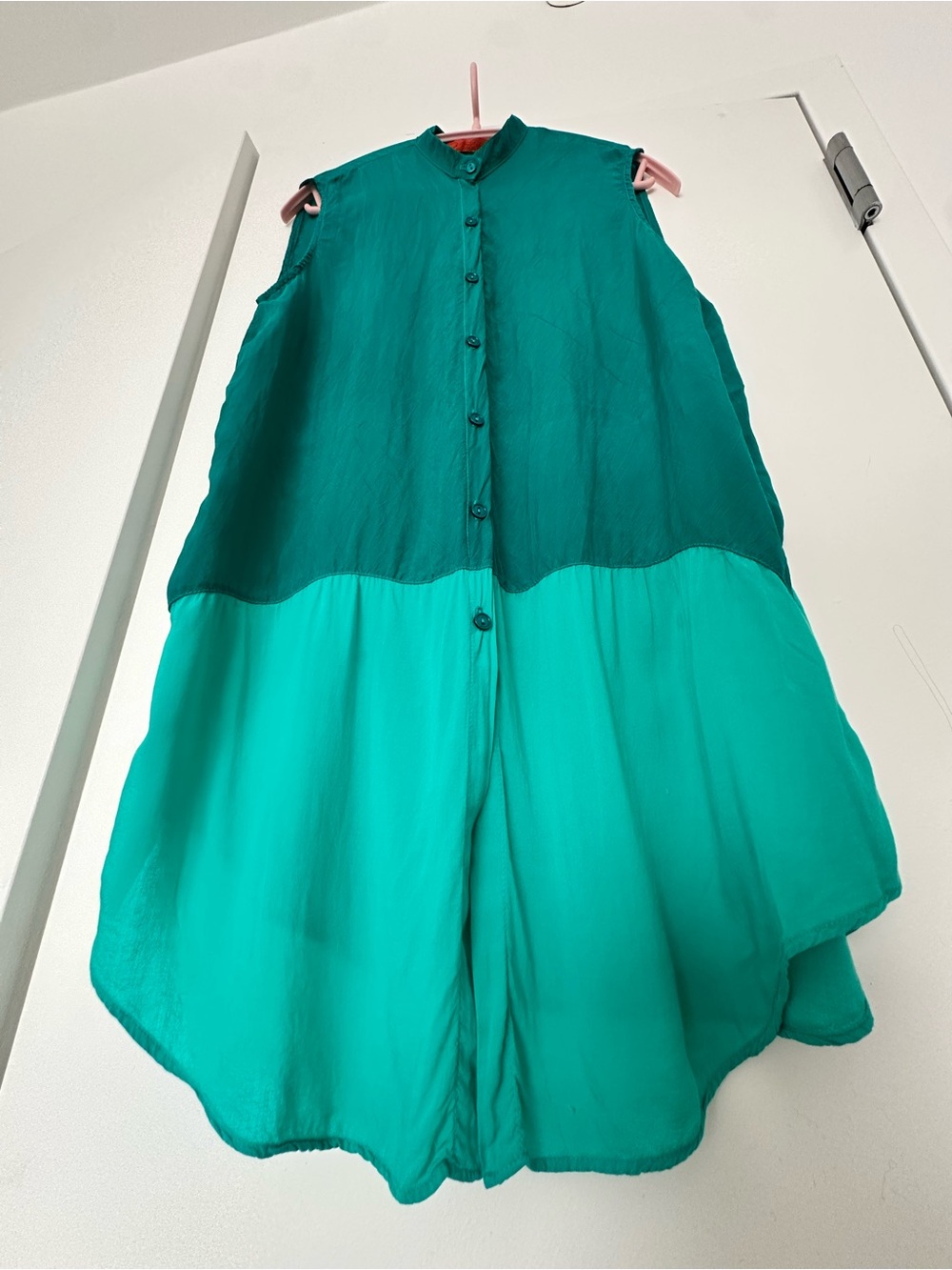 Feel the Piece 100% Cupro Sleeveless Button Front Tunic Top Green M/L Made in US